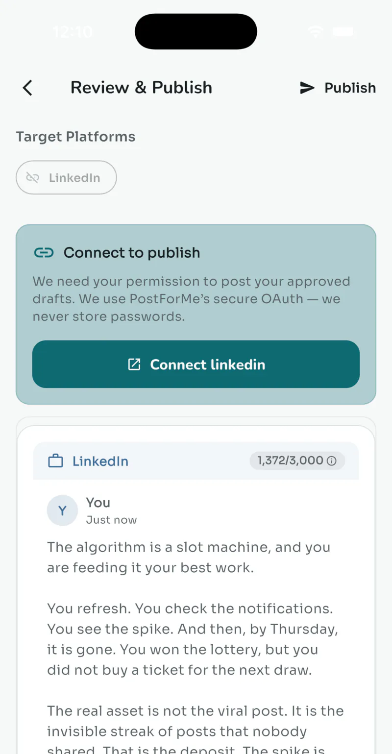 Bao Daily's Review and Publish screen, showing the drafted post